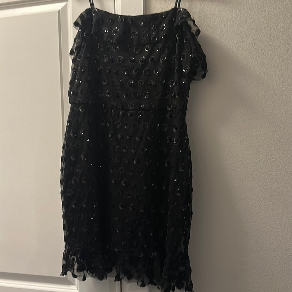 NWOT black polka dot little mini dress sequins